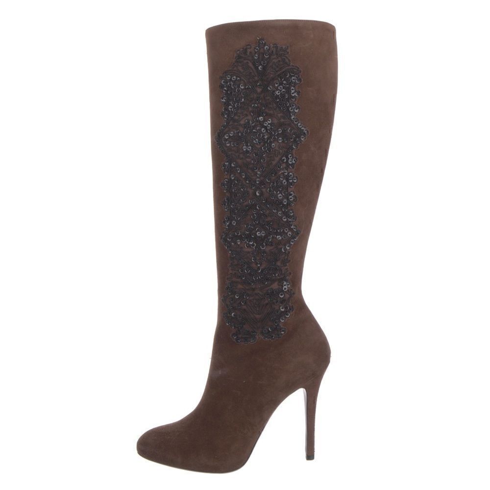 Ralph Lauren 2010 Collection Made in Italy Corita Brown Kid Suede Soutache Boot - Picture 5 of 16